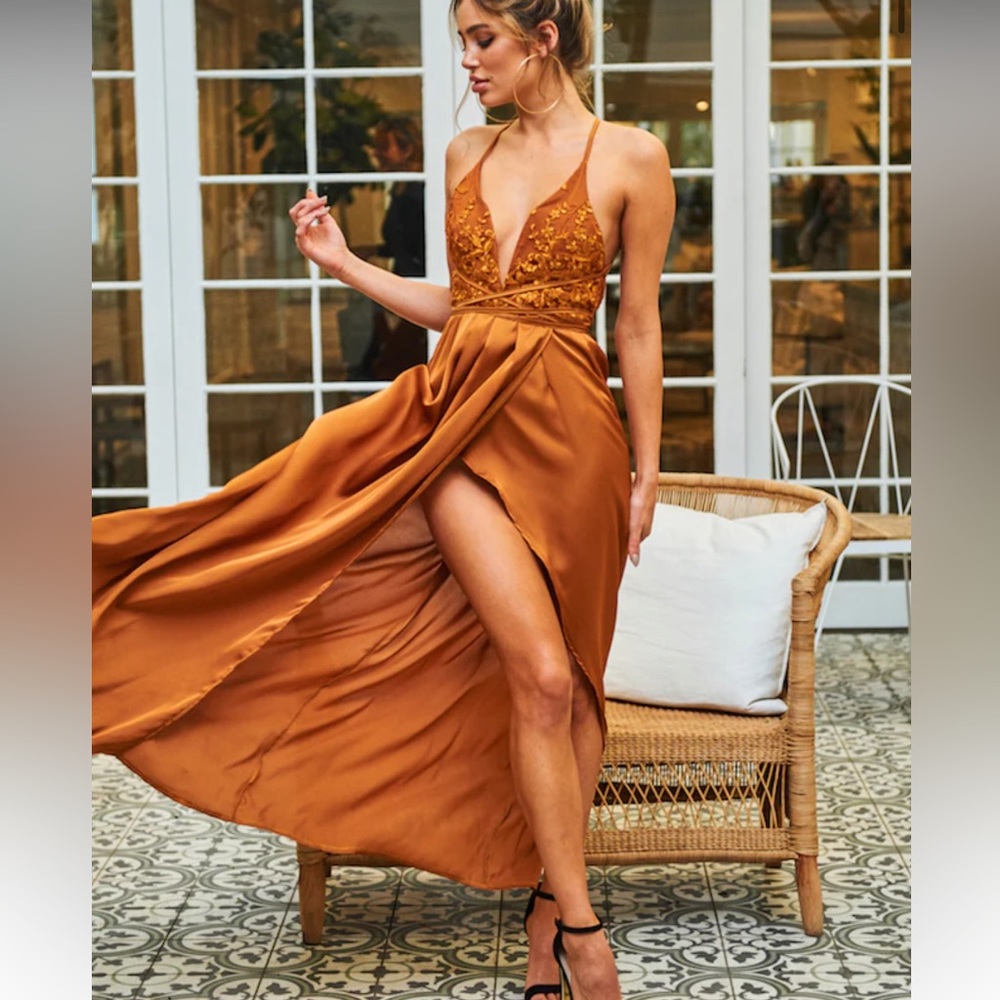 HELLO MOLLY NWT camel silk maxi dress